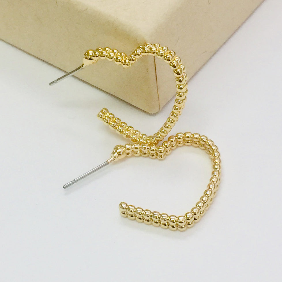 CE-4190 Brass Ball Double Line Heart Earrings