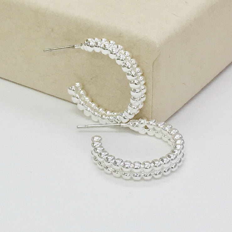 CE-4191 Brass Ball Double Line C-Hoop Earrings