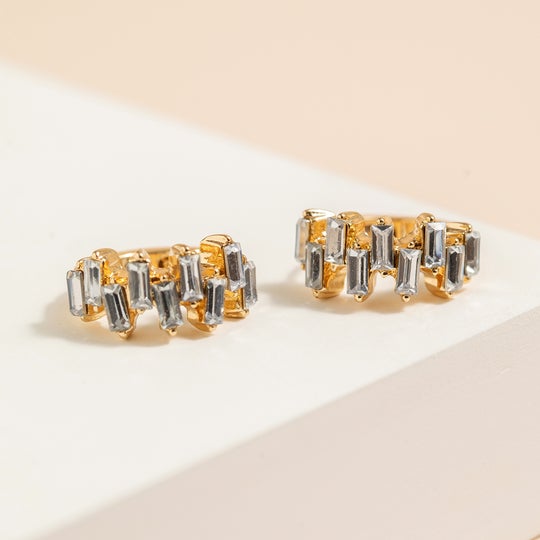 EA-424 Rhinestone Huggie Hoop Earrings