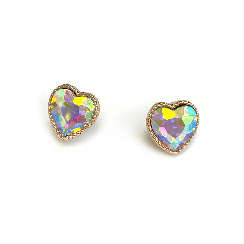 TE-0015 Heart Glass Stone Stud Earrings
