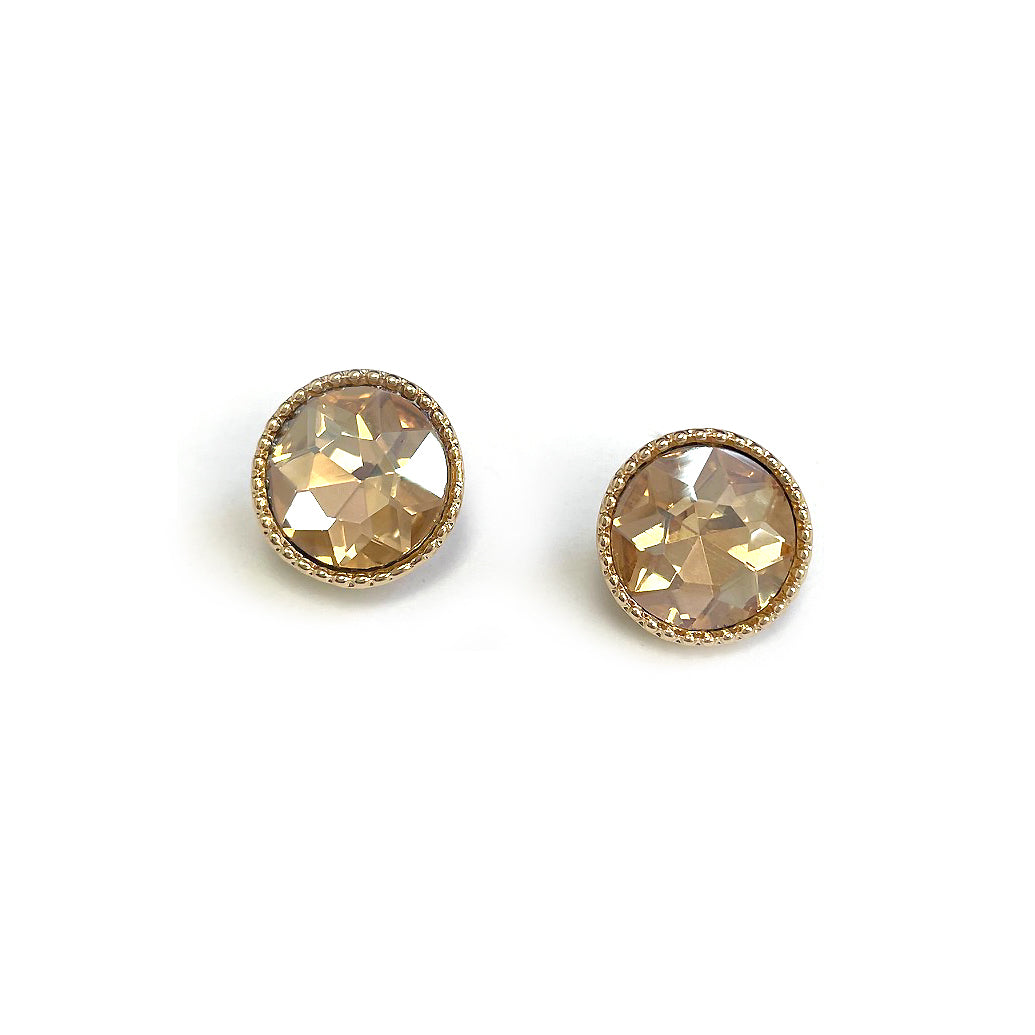 TE-0019 Round Glass Stone Stud Earrings