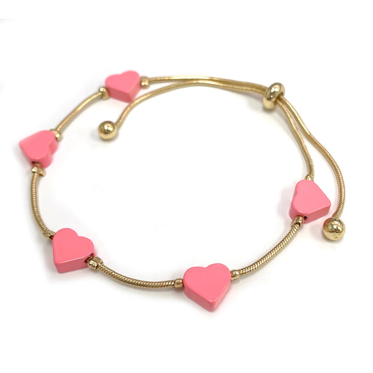 CB-4153 Color Heart Charms Pull Tie Bracelet