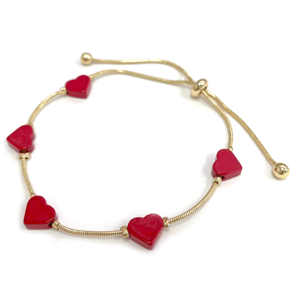 CB-4153 Color Heart Charms Pull Tie Bracelet