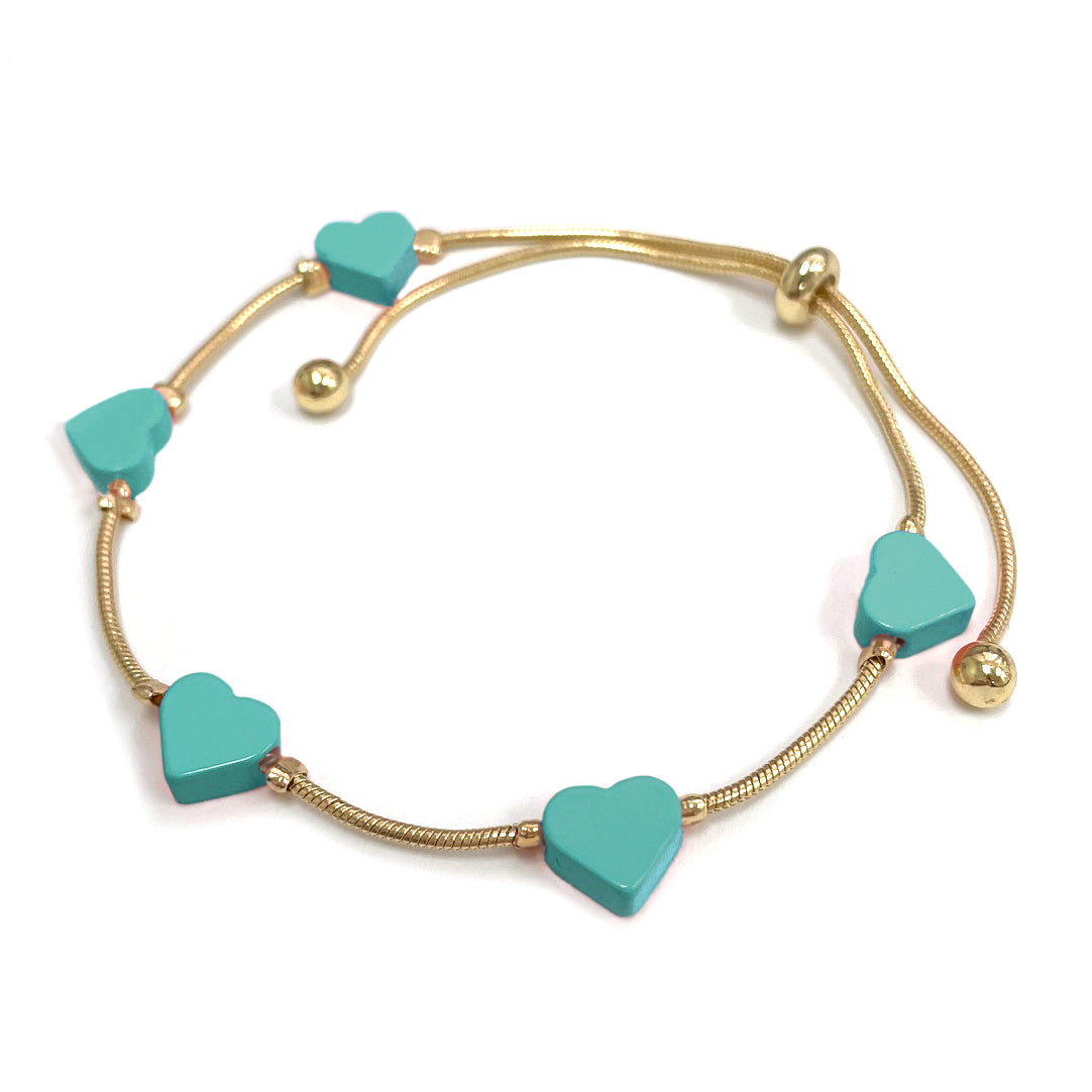 CB-4153 Color Heart Charms Pull Tie Bracelet