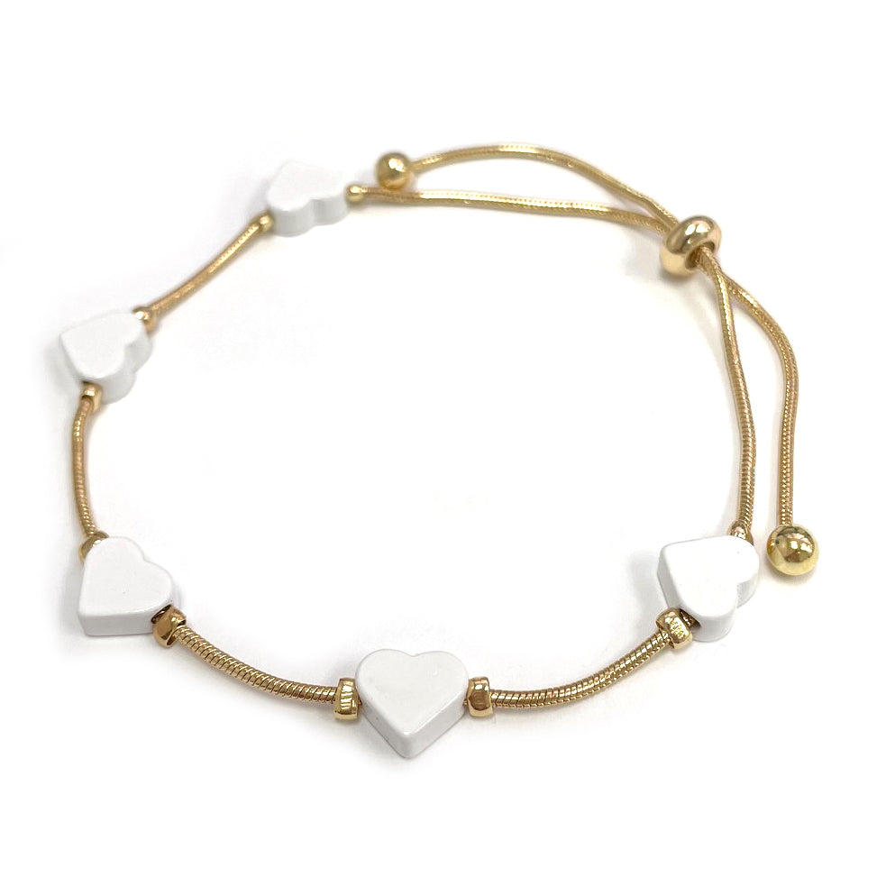 CB-4153 Color Heart Charms Pull Tie Bracelet