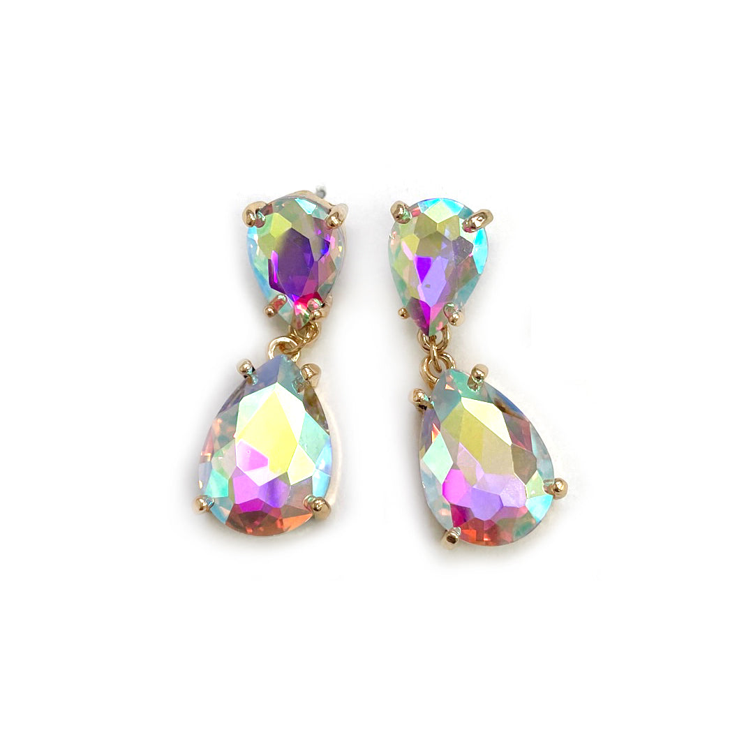 CE-0008 Teardrop Glass Stone Dangle Earrings