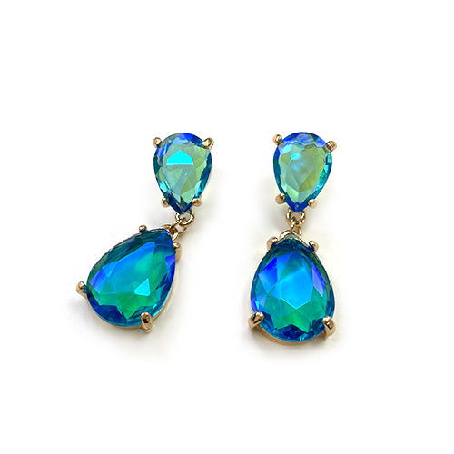 CE-0008 Teardrop Glass Stone Dangle Earrings