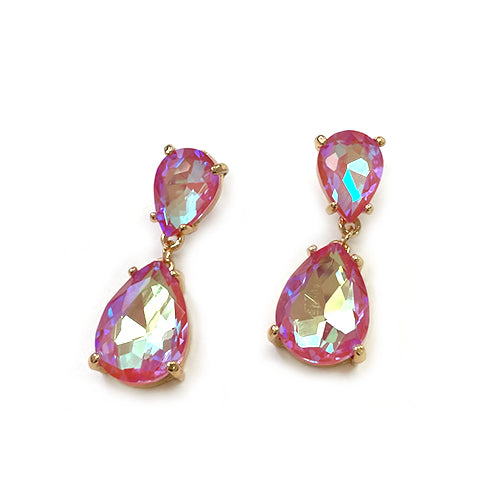 CE-0008 Teardrop Glass Stone Dangle Earrings