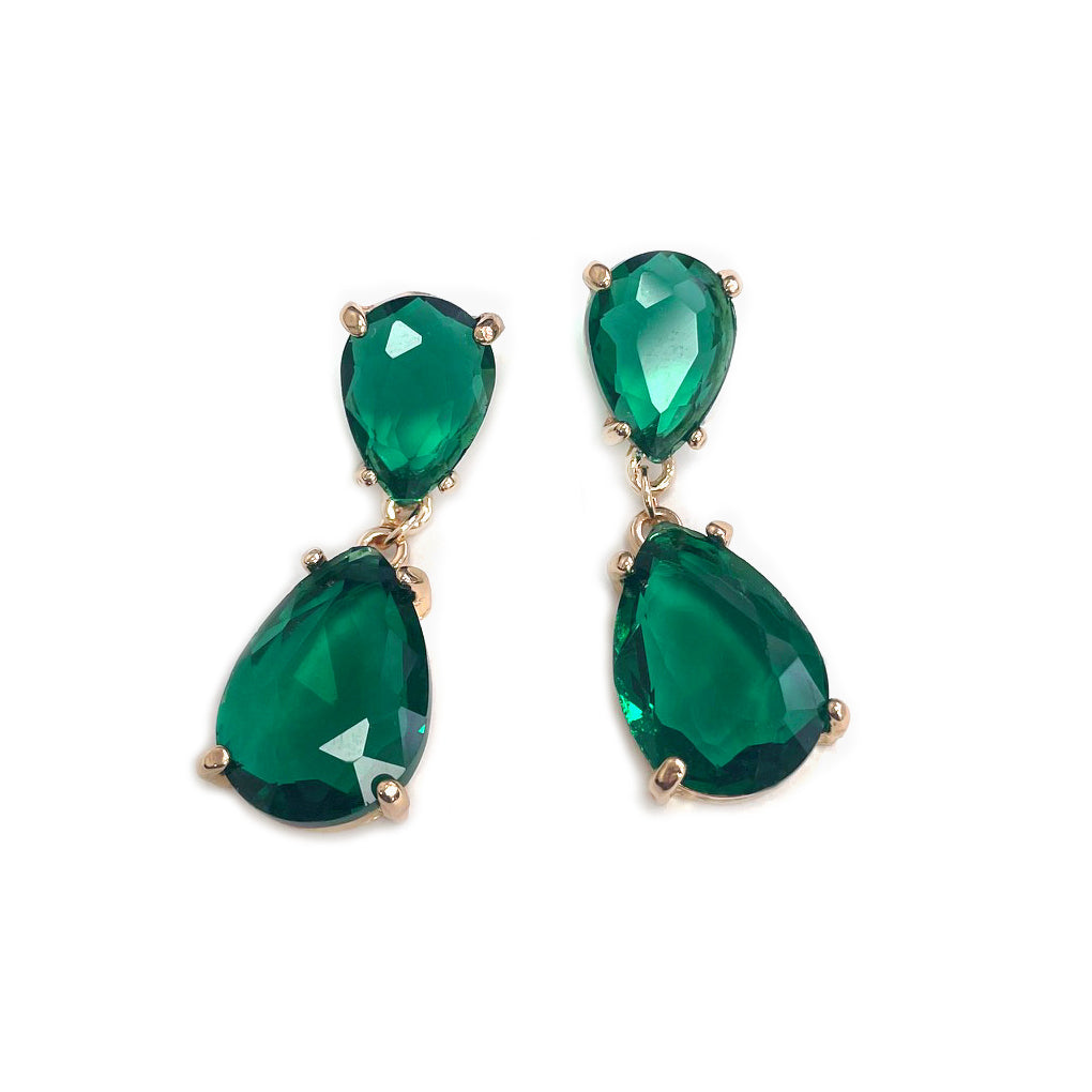 CE-0008 Teardrop Glass Stone Dangle Earrings