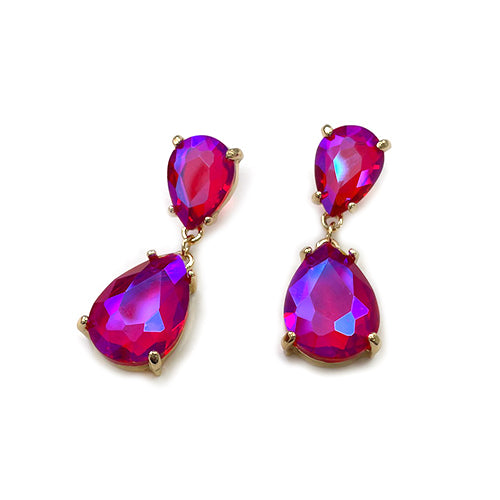 CE-0008 Teardrop Glass Stone Dangle Earrings