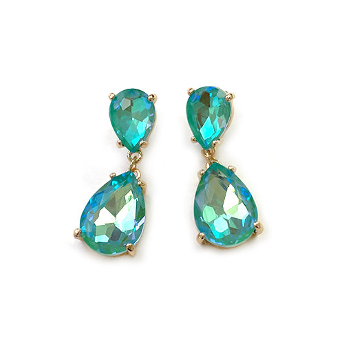 CE-0008 Teardrop Glass Stone Dangle Earrings