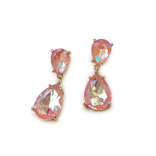 CE-0008 Teardrop Glass Stone Dangle Earrings