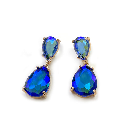 CE-0008 Teardrop Glass Stone Dangle Earrings