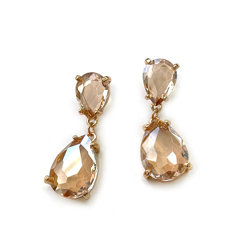 CE-0008 Teardrop Glass Stone Dangle Earrings