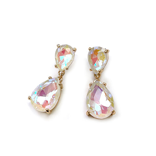 CE-0008 Teardrop Glass Stone Dangle Earrings