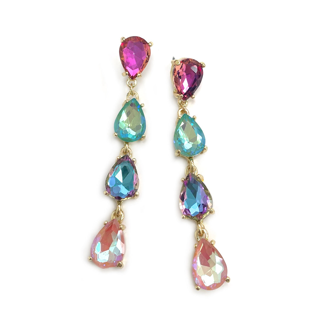 4 Teardrop Linked Glass Stone Dangle Earring