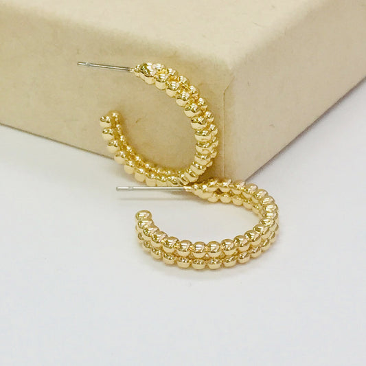 CE-4191 Brass Ball Double Line C-Hoop Earrings