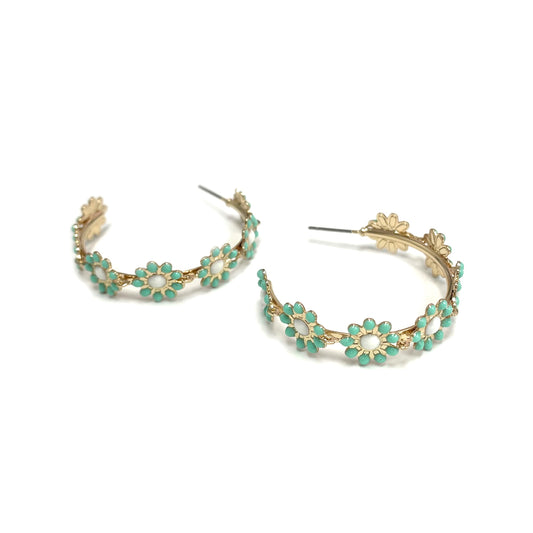 CE-4264-GMT Flower Epoxy Hoop Earrings