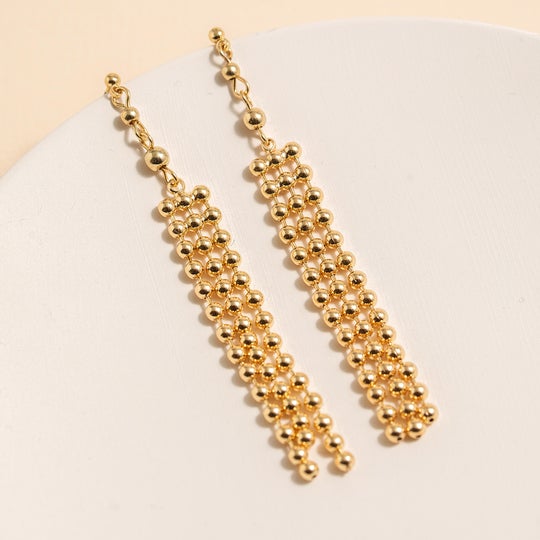 CE-2774 Metal Beads Chandelier Dangling Earrings