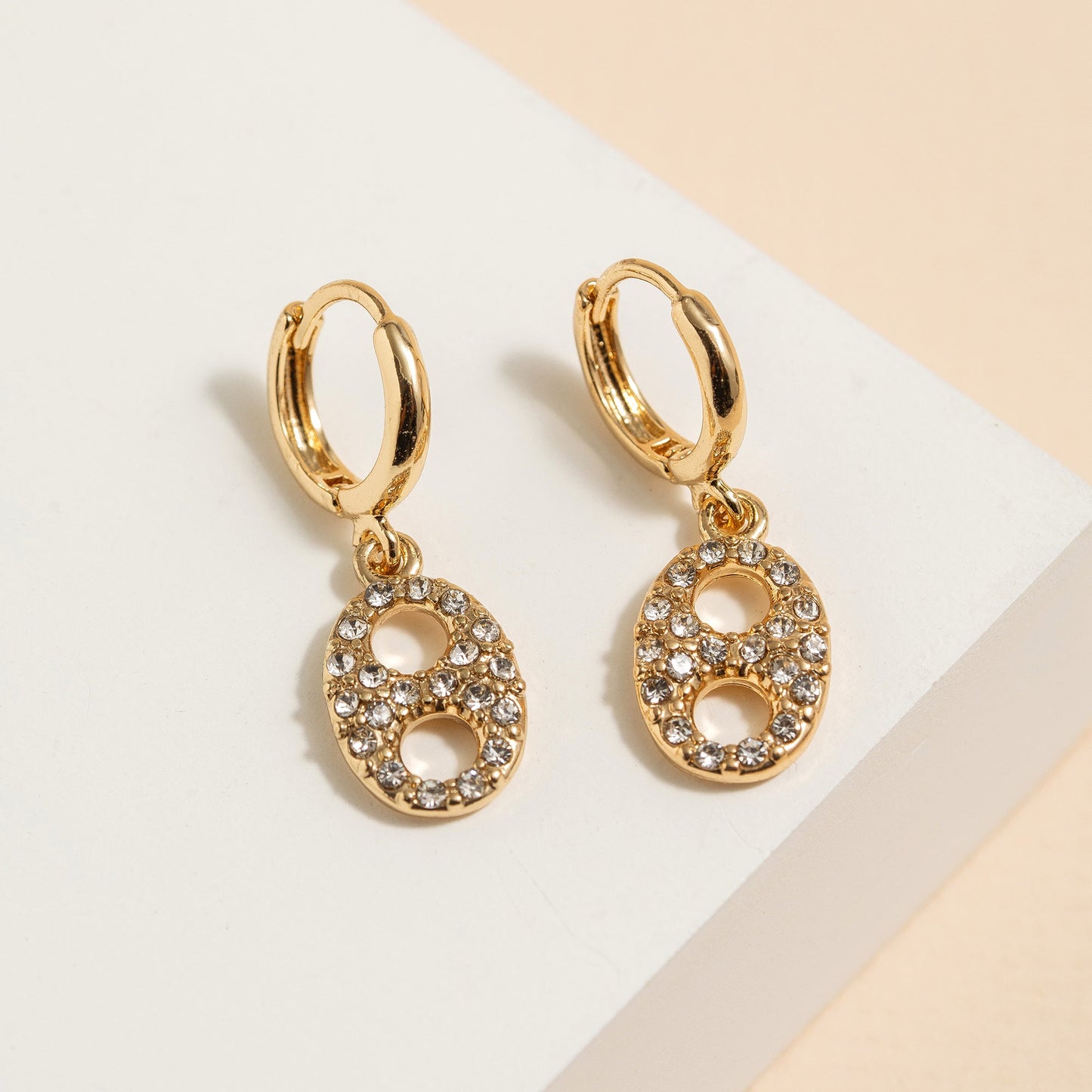 CE-2779 Rhinestone Chain Link Dangling Earrings