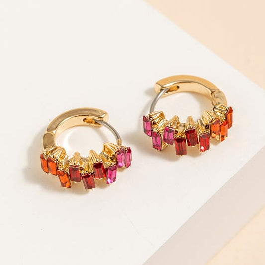 EA-424 Rhinestone Huggie Hoop Earrings