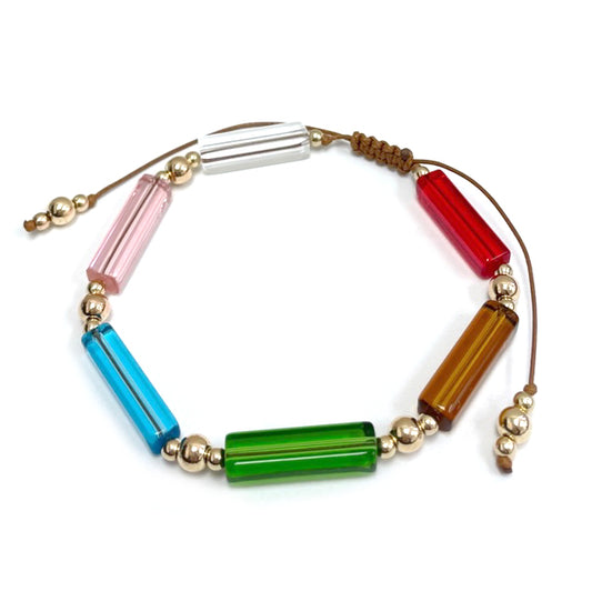 TB-0025 Square Barrel Glass Beads Adjustable Bracelet