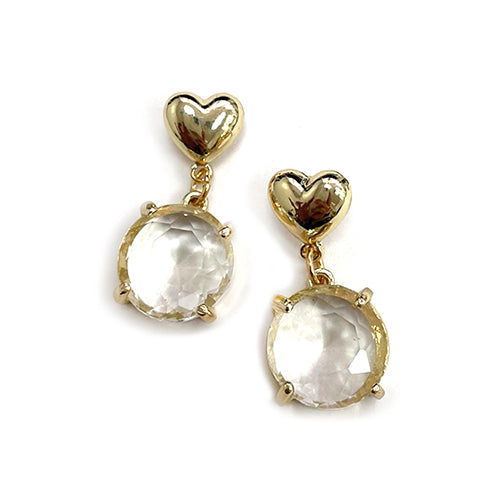 TE-0007 Heart Top w/Round Glass Stone Dangle Earring