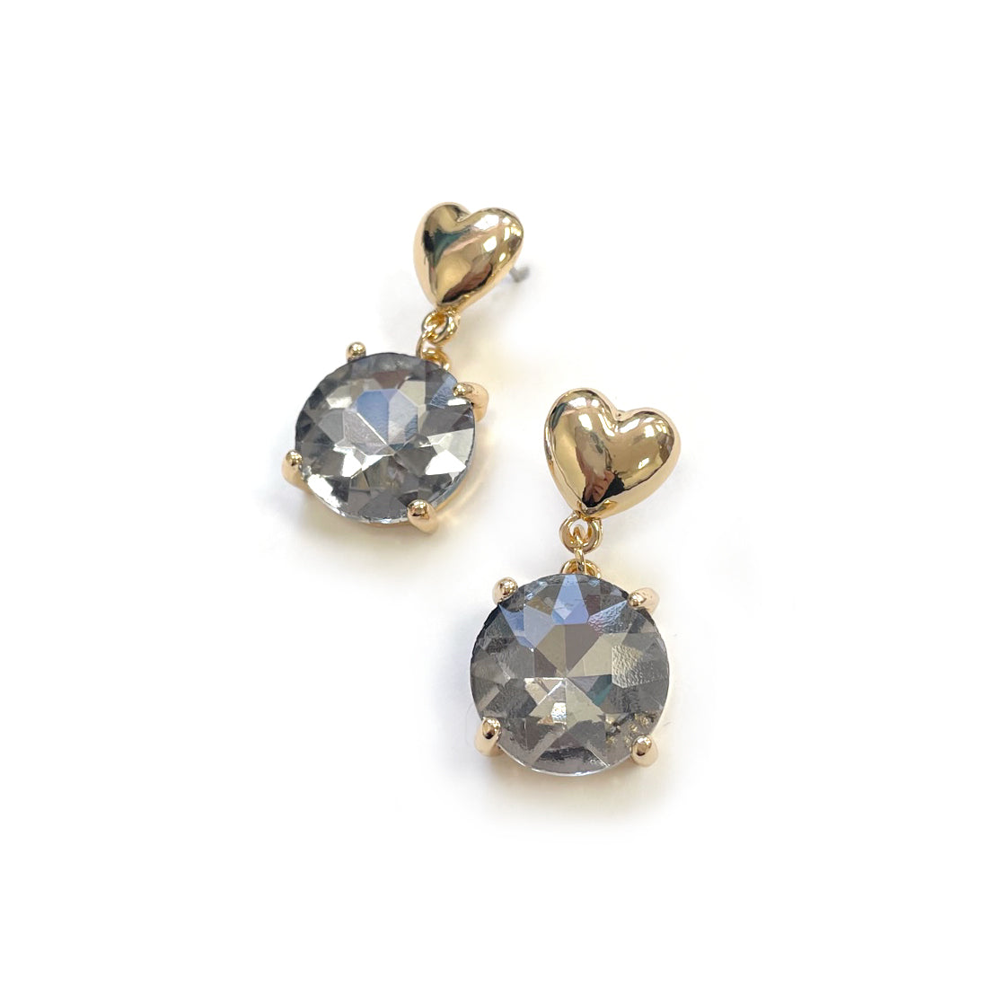 TE-0007 Heart Top w/Round Glass Stone Dangle Earring