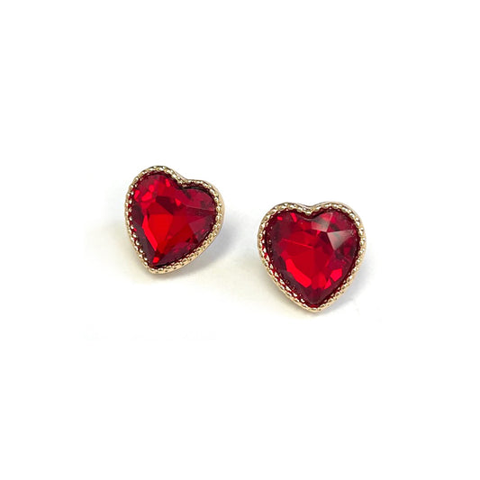 TE-0015 Heart Glass Stone Stud Earrings