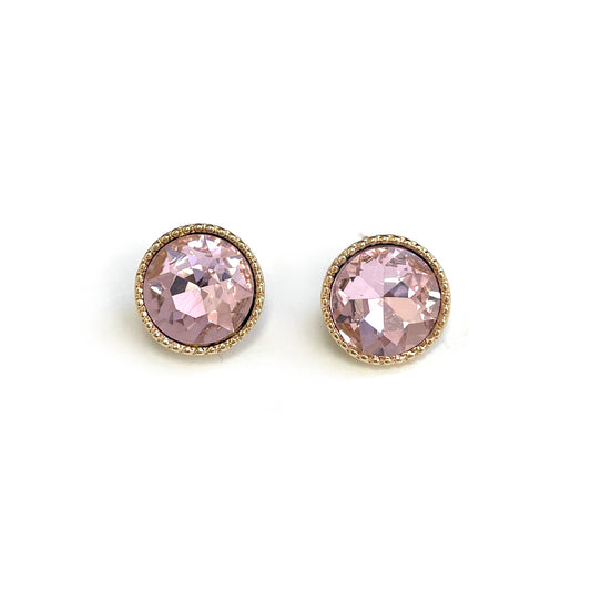 TE-0019 Round Glass Stone Stud Earrings