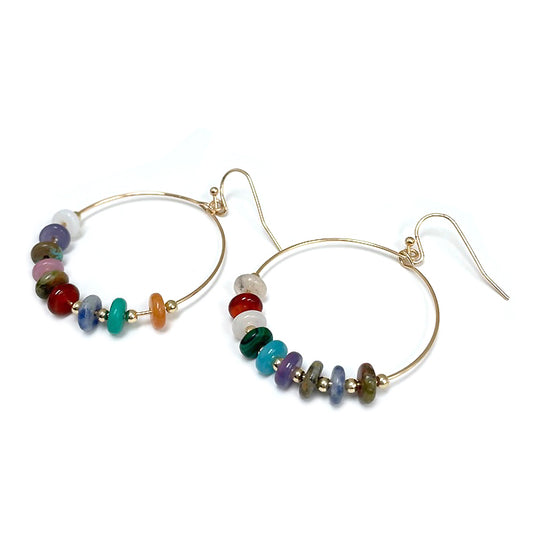 TE-0058-MU Natural Donut Stone Hoop Earrings