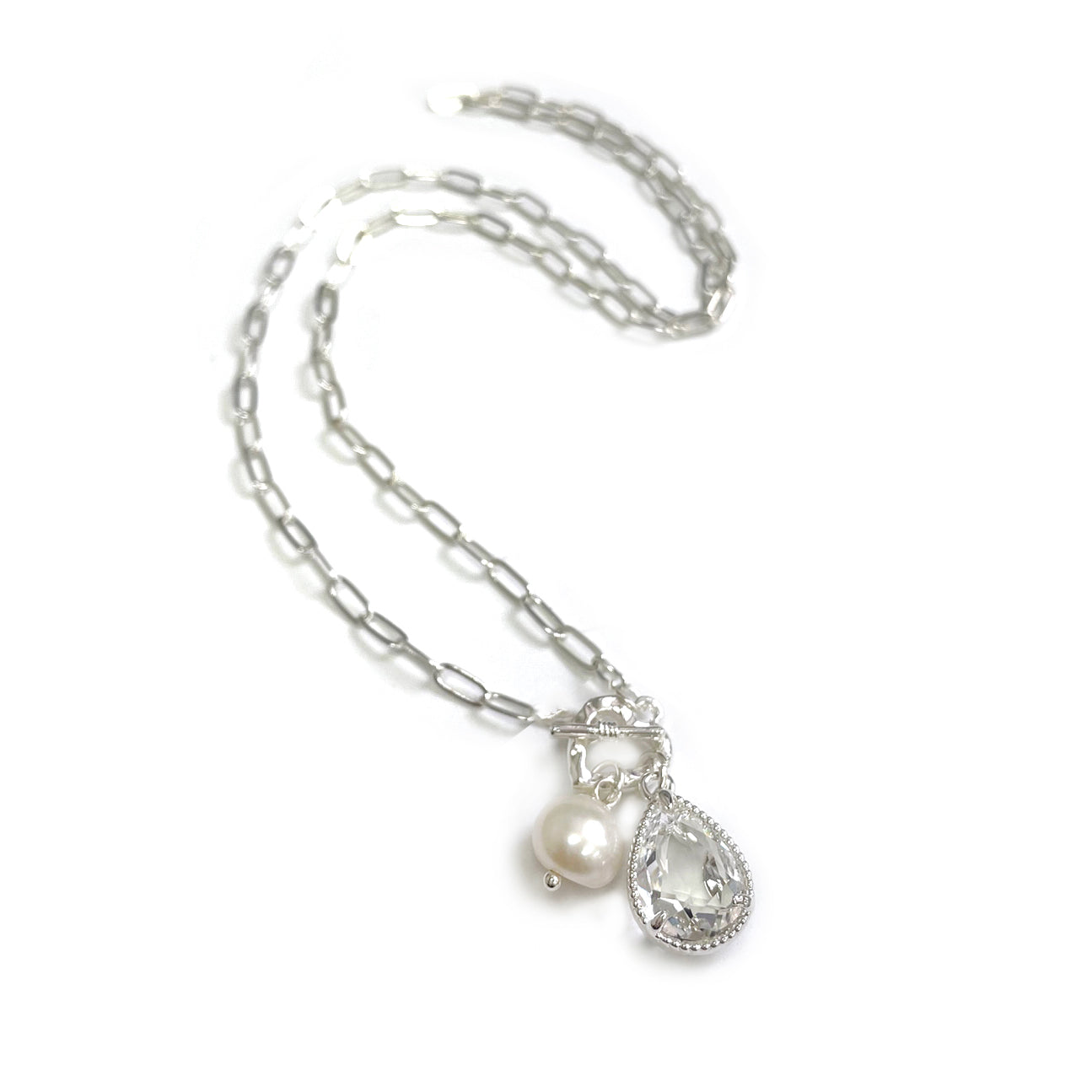 TN-0008 Pearl & Teardrop Stone Pendant Necklace