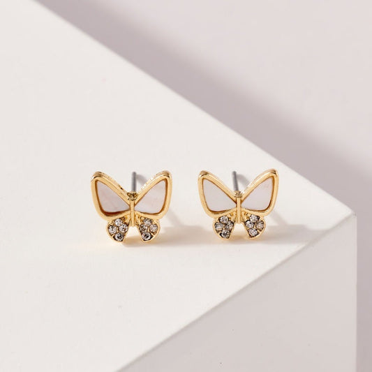 CE-1558 Butterfly Shell and Rhinestone Stud Earrings