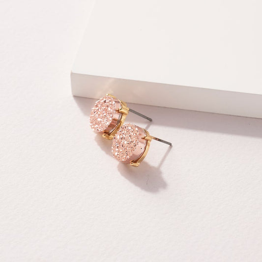 CE-1302 Round Druzy Stone Stud Earrings